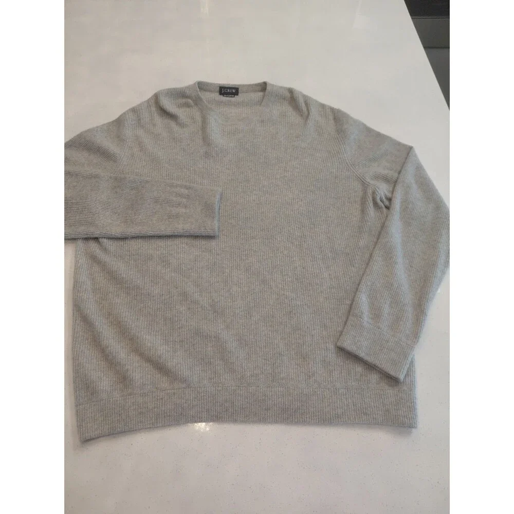J Crew Sweater Men's XL light gray 2 Ply Italian Cashmere Crew neck